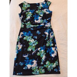 Ralph Lauren SZ 14 Sleeveless Floral Dress Gathered Side Detail